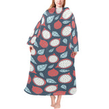 dragon fruits dark blue background Blanket Robe with Sleeves