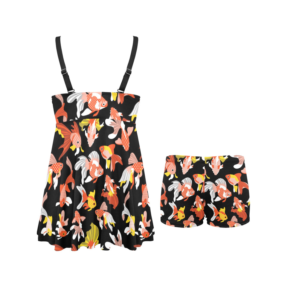 Goldfish Pattern Print Design 03 Chest Sexy Pleated Two Piece Swim Dress