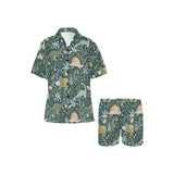 dinosaurs tropical leaves flower pattern Women's V-Neck Short Pajama Set