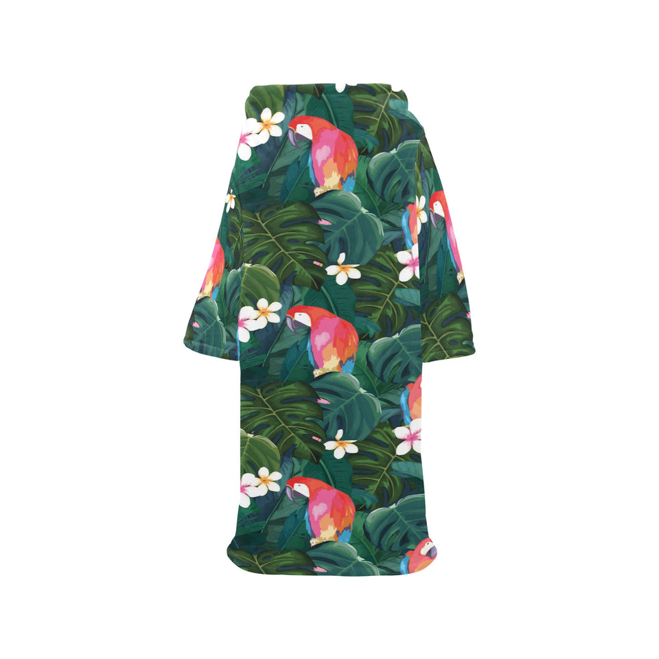 Parrot Palm tree leaves flower hibiscus pattern Blanket Robe with Sleeves