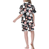 white swan blooming flower pattern Kids' Boys' Girls' V-Neck Short Pajama Set