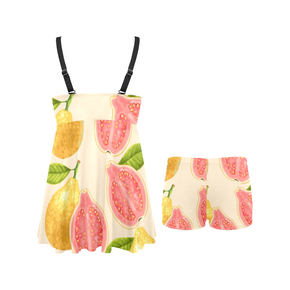 Beautiful guava pattern Chest Sexy Pleated Two Piece Swim Dress