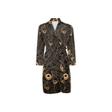 Gold peacock feather pattern Men's Long Sleeve Belted Night Robe