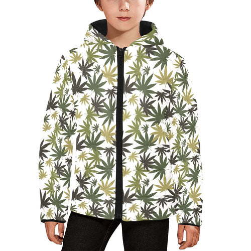 Canabis Marijuana Weed Pattern Print Design 05 Kids' Boys' Girls' Padded Hooded Jacket