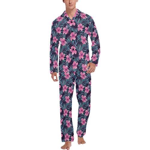 Hibiscus Pattern Print Design 05 Men's Long Pajama Set