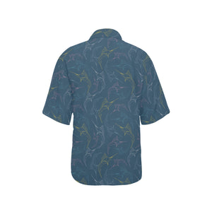 Swordfish Pattern Print Design 02 Women's All Over Print Hawaiian Shirt