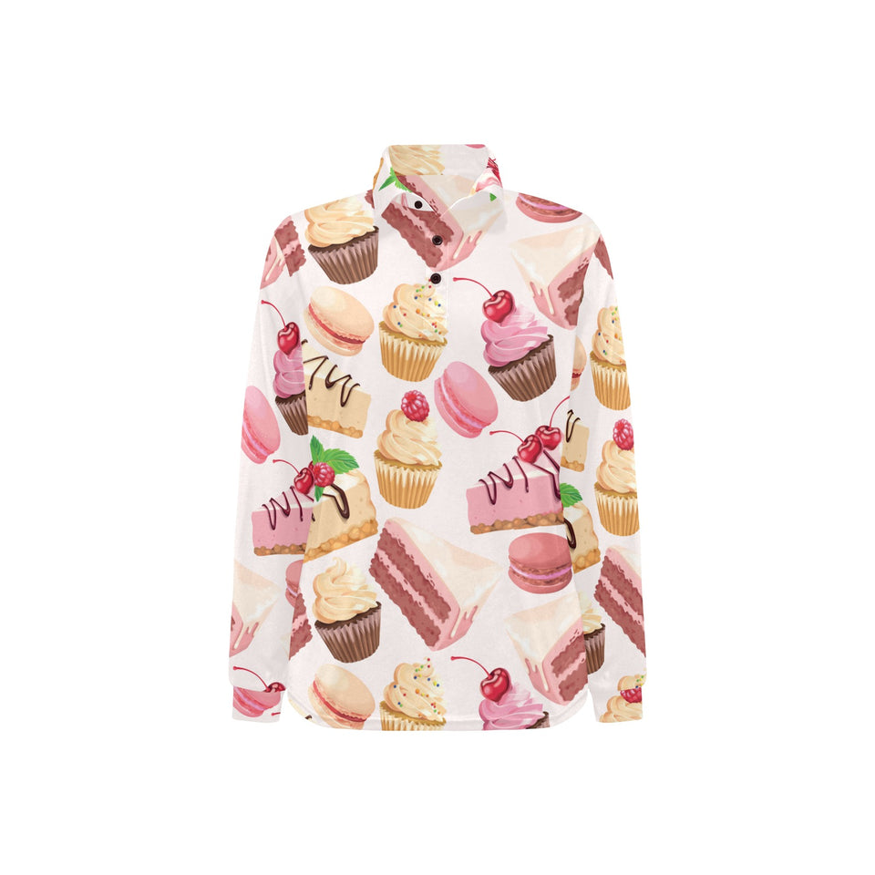 Cake cupcake sweets pattern Women's Long Sleeve Polo Shirt