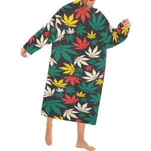 Canabis Marijuana Weed Pattern Print Design 02 Blanket Robe with Sleeves