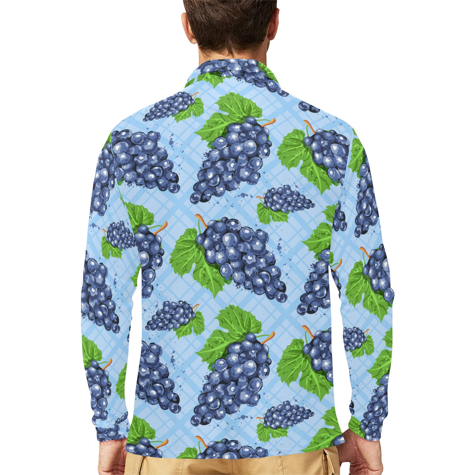 Watercolor grape pattern Men's Long Sleeve Polo Shirt