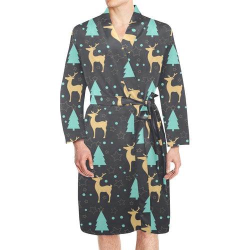 Deers star tree pattern Men's Long Sleeve Belted Night Robe