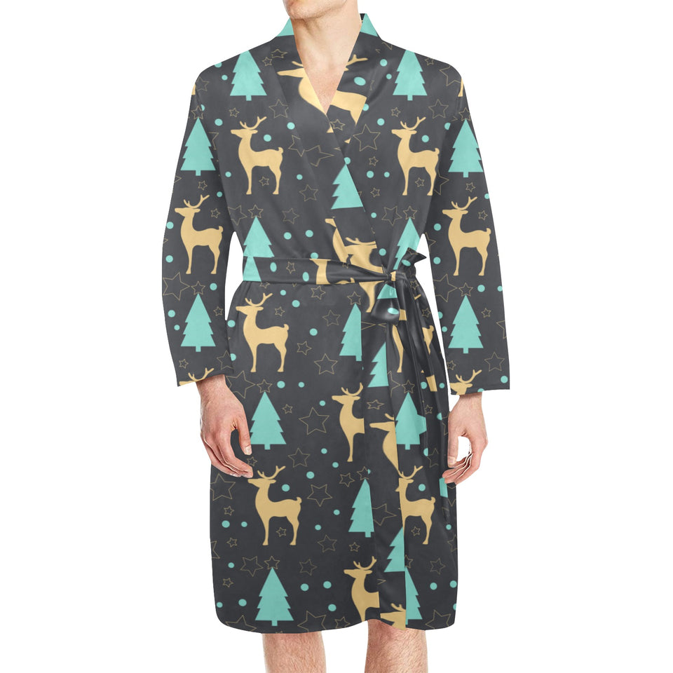 Deers star tree pattern Men's Long Sleeve Belted Night Robe