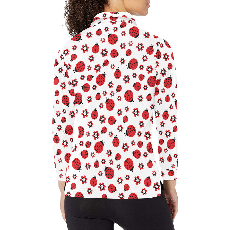 Ladybug Pattern Print Design 04 Women's Long Sleeve Polo Shirt