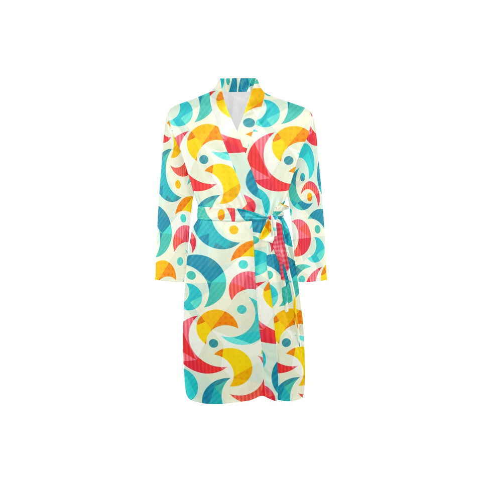 Colorful Maple Leaf pattern Men's Long Sleeve Belted Night Robe