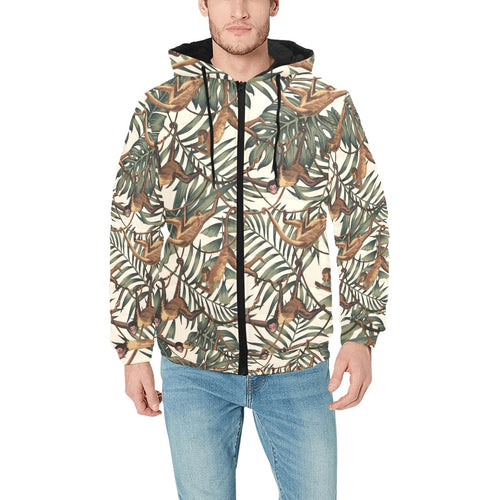 Monkey tropical leaves background Men's Padded Hooded Jacket