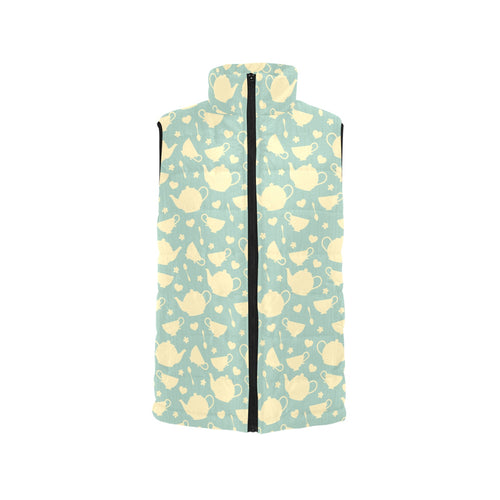 Tea pots Pattern Print Design 02 Women's Padded Vest