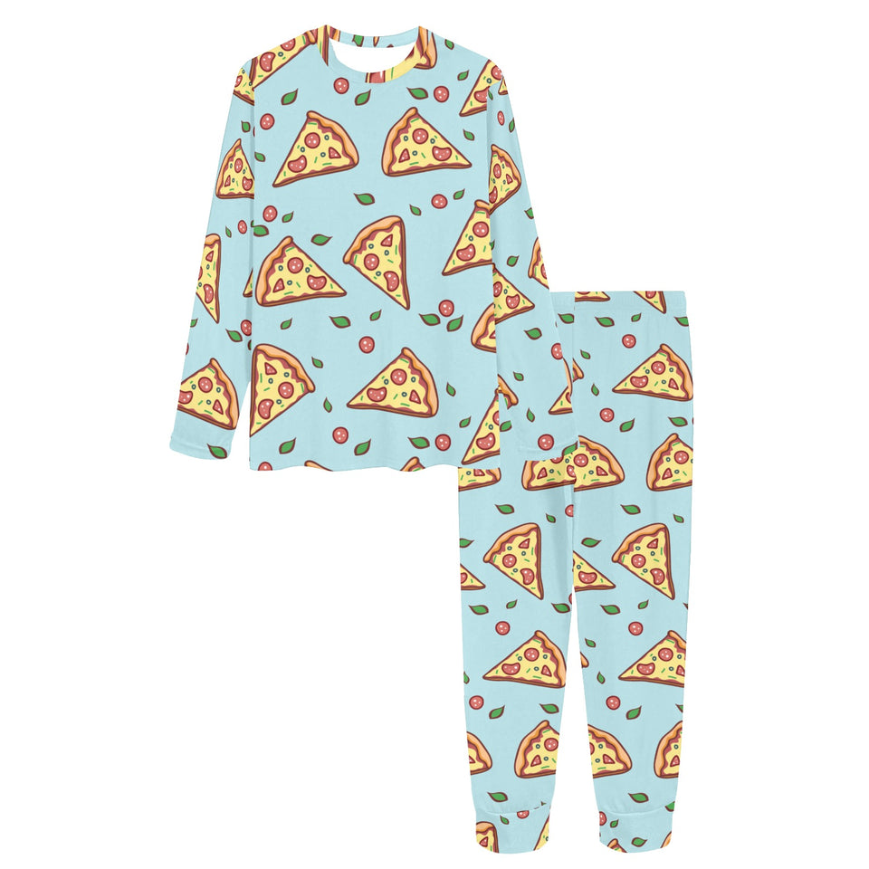 Hand drawn pizza blue background Women's All Over Print Pajama Set