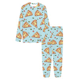 Hand drawn pizza blue background Women's All Over Print Pajama Set