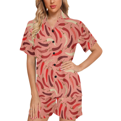 Beautiful Chili peppers pattern Women's V-Neck Short Pajama Set