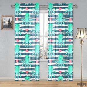 Cute octopuses heart striped background Gauze Curtain