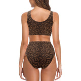 coffee bean pattern Chest Bowknot High Waisted Bikini Swimsuit