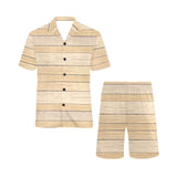 Wood Printed Pattern Print Design 01 Men's V-Neck Short Pajama Set