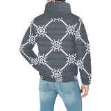 nautical steering wheel rope pattern Men's Padded Hooded Jacket