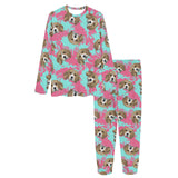 Beagle muzzles turquoise paint splashes pink patte Women's All Over Print Pajama Set