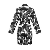 Crow illustration pattern Women's Long Sleeve Belted Night Robe