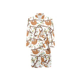Sloths hanging on the tree pattern Men's Long Sleeve Belted Night Robe
