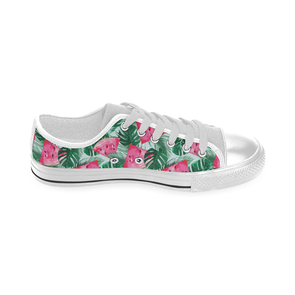 Watermelons tropical palm leaves pattern Men's Low Top Shoes White