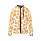 Orange Maple Leaf pattern Women's Padded Hooded Jacket