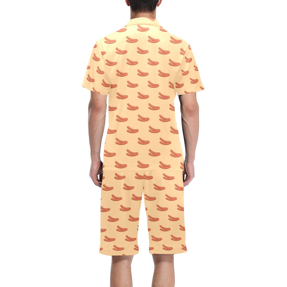 Sausage Pattern Print Design 03 Men's V-Neck Short Pajama Set