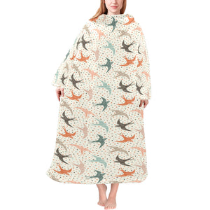 Swallow Pattern Print Design 02 Blanket Robe with Sleeves