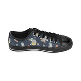 Cute sloth astronaut star planet rocket pattern Men's Low Top Canvas Shoes Black