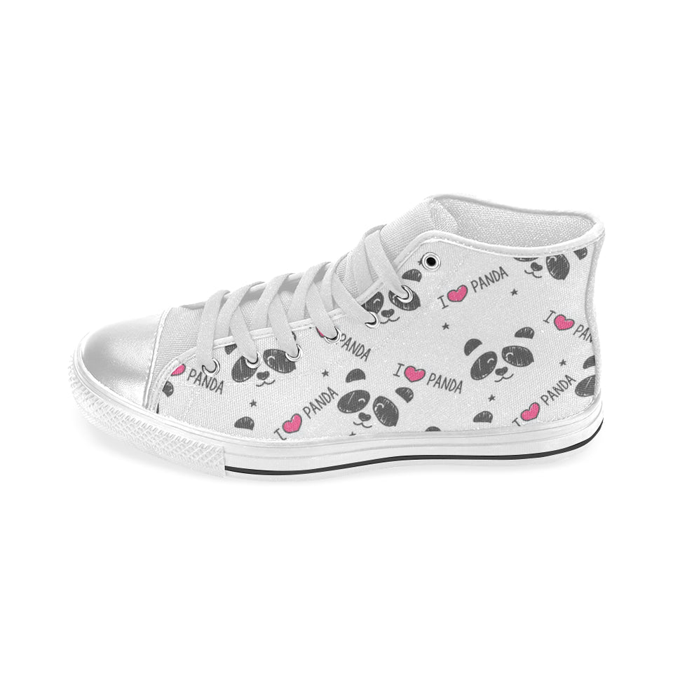 Hand Drawn faces of pandas pattern Women's High Top Canvas Shoes White