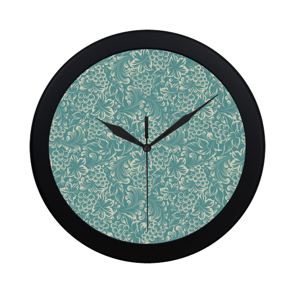 Classic Hand drawn Grape pattern Elegant Black Wall Clock