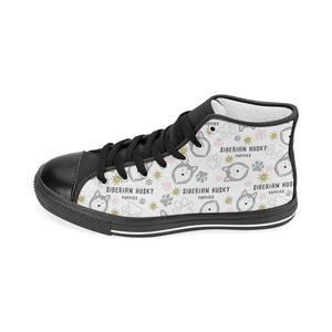 Siberian Husky design pattern Women's High Top Canvas Shoes Black