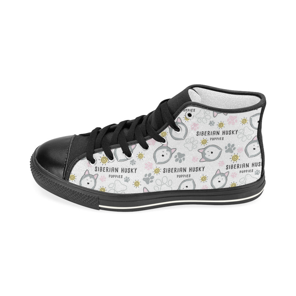 Siberian Husky design pattern Women's High Top Canvas Shoes Black
