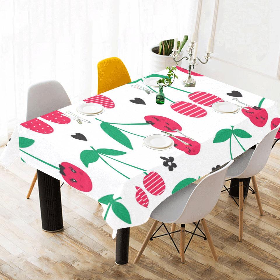 cherry pattern white background Tablecloth