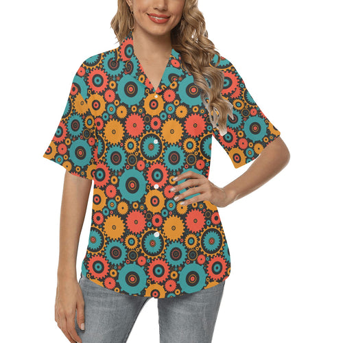 Gear Pattern Print Design 01 Women's All Over Print Hawaiian Shirt