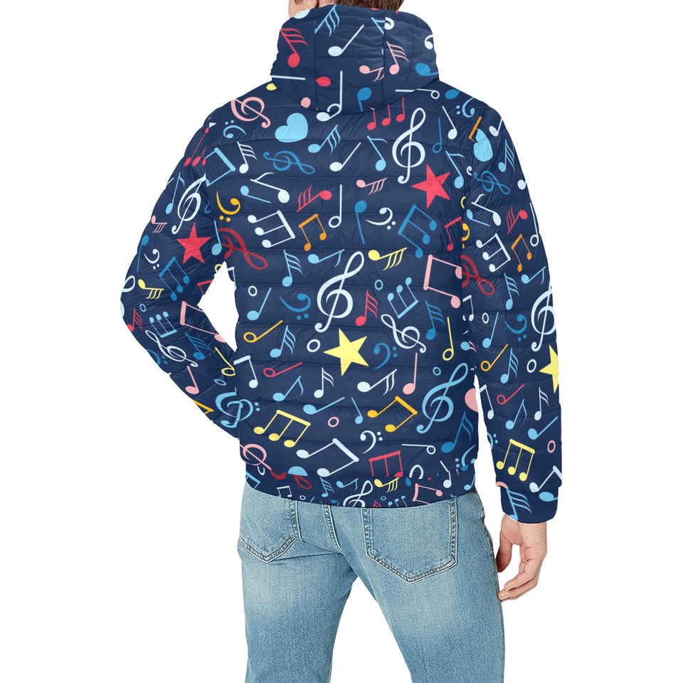Music Notes Pattern Print Design 03 Men's Padded Hooded Jacket