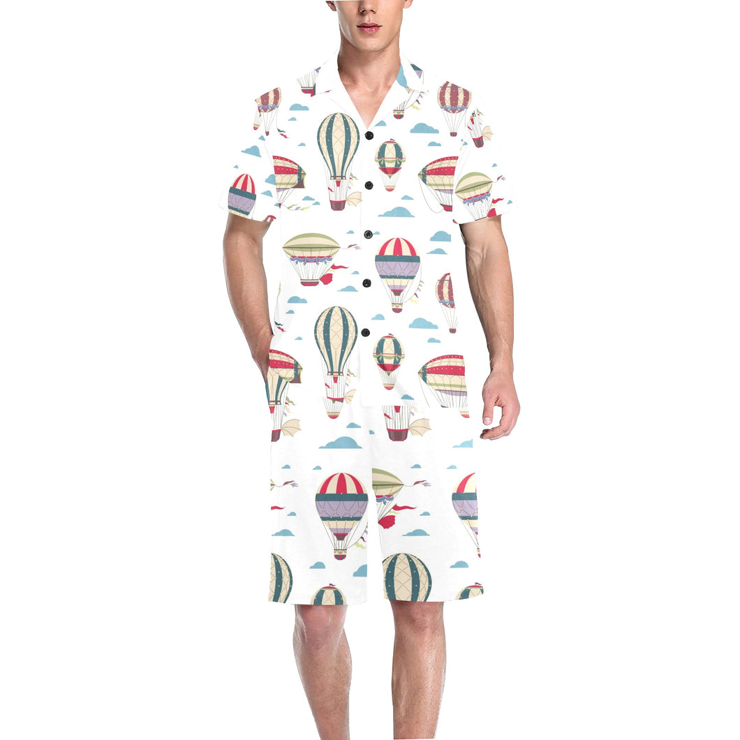 Hot air balloon pattern Men's V-Neck Short Pajama Set