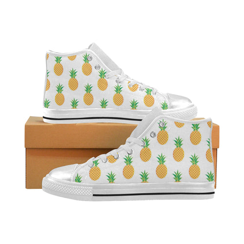 Pineapples pattern Women's High Top Canvas Shoes White