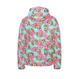 Beagle muzzles turquoise paint splashes pink patte Kids' Boys' Girls' Padded Hooded Jacket