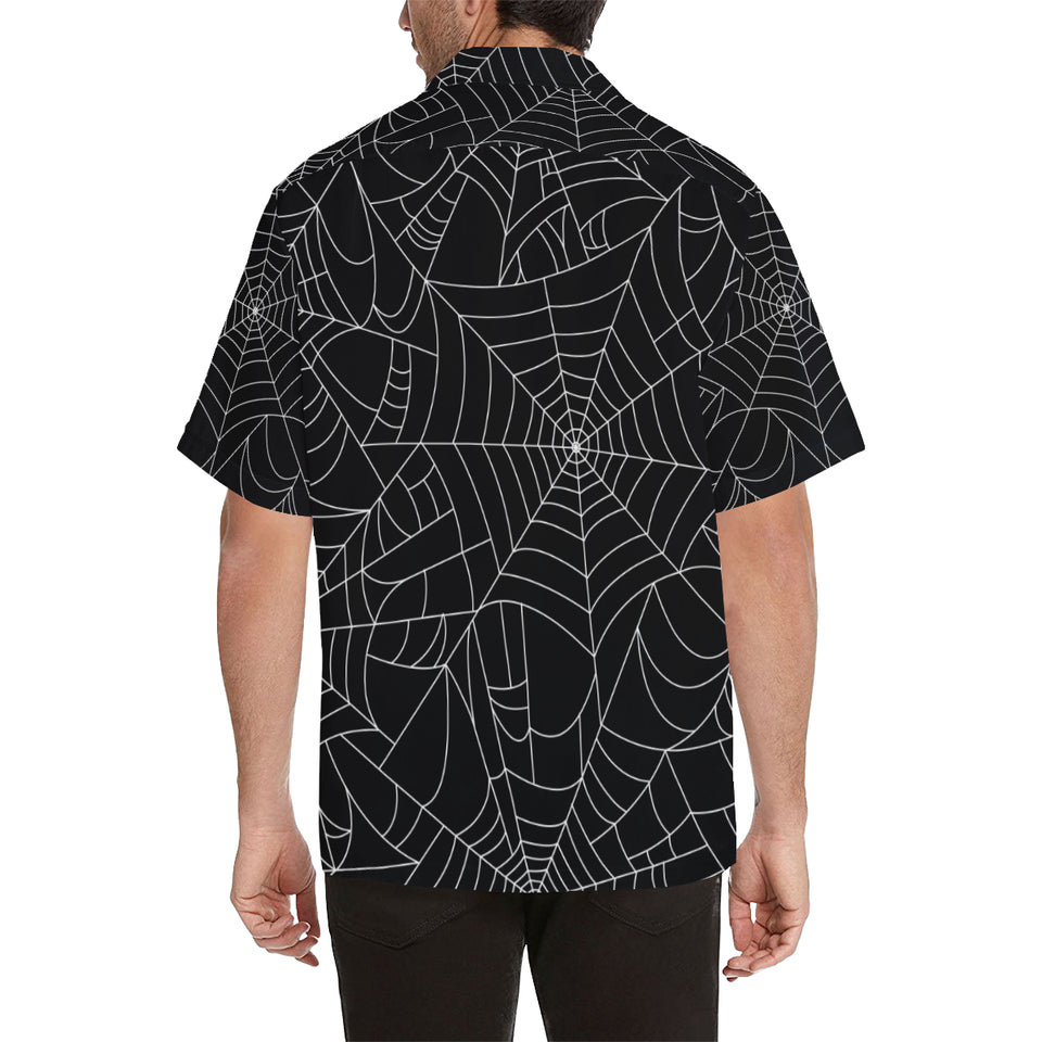 Spider web pattern Black background white cobweb Men's All Over Print Hawaiian Shirt