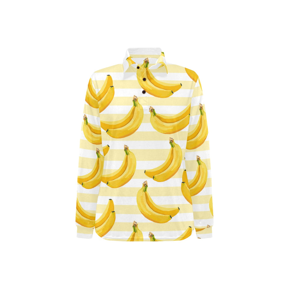 Banana pattern blackground Women's Long Sleeve Polo Shirt