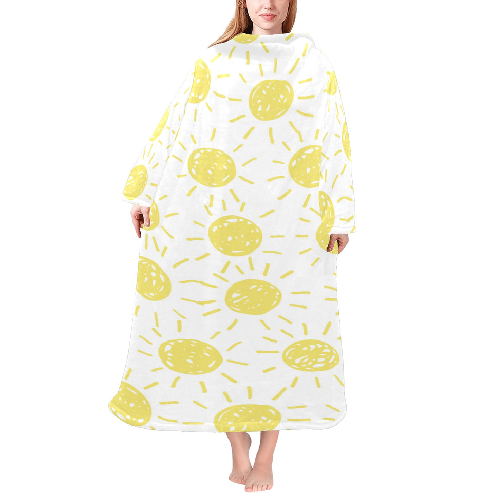 hand drawn sun pattern Blanket Robe with Sleeves