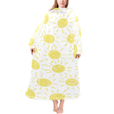 hand drawn sun pattern Blanket Robe with Sleeves