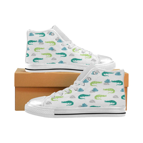 watercolor crocodile pattern Women's High Top Canvas Shoes White