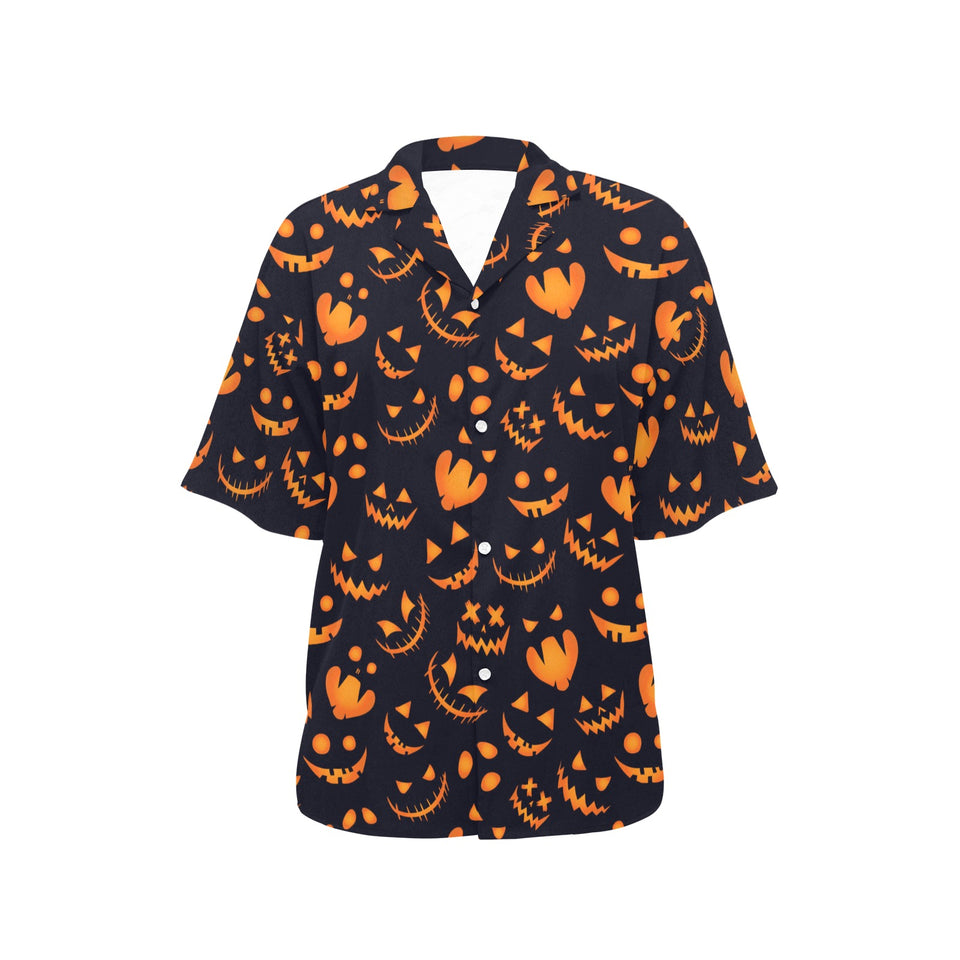 Halloween pattern Pumpkin background Women's All Over Print Hawaiian Shirt